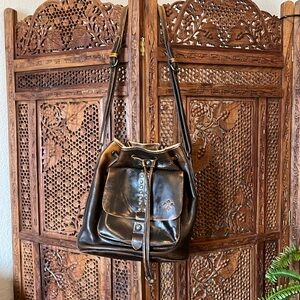 Patricia Nash Leather Drawstring Bucket Bag with adjustable strap